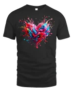Colorful Paint Splash Heart T Shirt Vibrant Love Art Tee - black t-shirt on white background