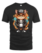 Cool Leo Cat Graphic T Shirt Hip Hop Street Style Tee - black t-shirt on white background
