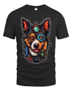 Steampunk Border Collie Dog T Shirt Cool Mechanical Art Tee - black t-shirt on white background