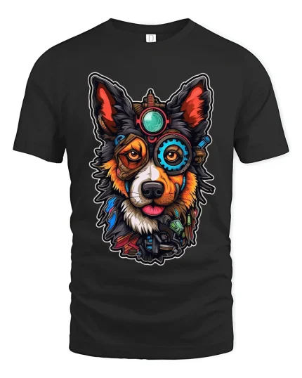 Steampunk Border Collie Dog T Shirt Cool Mechanical Art Tee - black t-shirt on white background