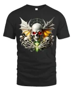 Gothic Skull With Wings T Shirt Dark Fantasy Graphic Tee - black t-shirt on white background