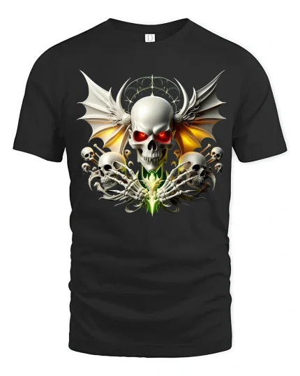Gothic Skull With Wings T Shirt Dark Fantasy Graphic Tee - black t-shirt on white background