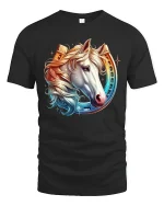 Majestic Horse With Horseshoe T Shirt Elegant Western Art Tee - black t-shirt on white background