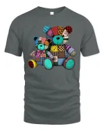 Colorful Patchwork Teddy Bear T Shirt Cute Vintage Toy Tee - gray t-shirt on white background