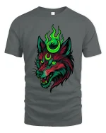 Neon Mystic Wolf Head T Shirt Dark Fantasy Graphic Tee - gray t-shirt on white background