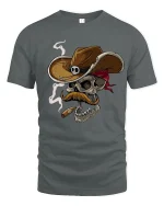 Cowboy Skull With Cigar T Shirt Wild West Graphic Tee - gray t-shirt on white background