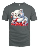 Cute Polar Bear Hugging Hearts T Shirt Adorable Love Tee - gray t-shirt on white background