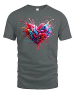 Colorful Paint Splash Heart T Shirt Vibrant Love Art Tee - gray t-shirt on white background