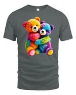 Rainbow Teddy Bears Hug T Shirt Cute Colorful Plush Tee - gray t-shirt on white background