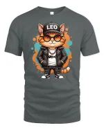 Cool Leo Cat Graphic T Shirt Hip Hop Street Style Tee - gray t-shirt on white background
