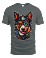 Steampunk Border Collie Dog T Shirt Cool Mechanical Art Tee - gray t-shirt on white background
