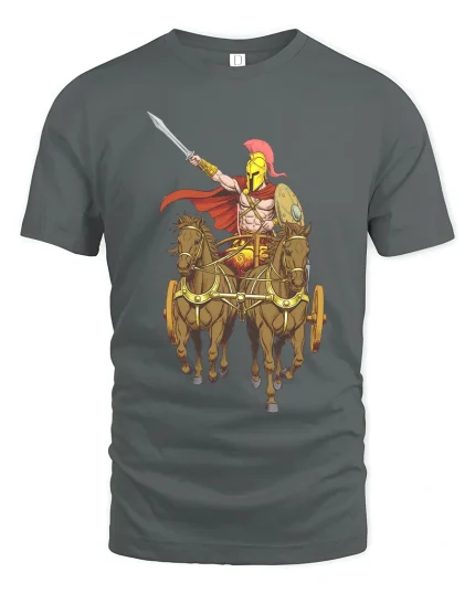 Spartan Warrior Chariot T Shirt Epic Ancient Greek Hero Tee - gray t-shirt on white background