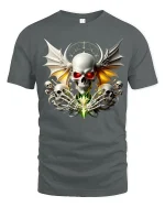 Gothic Skull With Wings T Shirt Dark Fantasy Graphic Tee - gray t-shirt on white background
