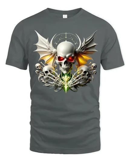 Gothic Skull With Wings T Shirt Dark Fantasy Graphic Tee - gray t-shirt on white background
