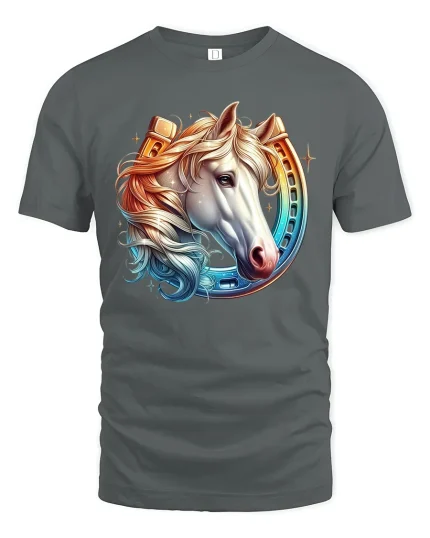 Majestic Horse With Horseshoe T Shirt Elegant Western Art Tee - gray t-shirt on white background