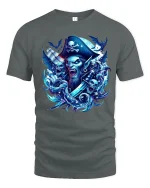 Undead Pirate Skull Captain T Shirt Dark Fantasy Graphic Tee - gray t-shirt on white background