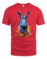 Colorful Neon Bunny T Shirt Vibrant Fantasy Rabbit Tee - red t-shirt on white background