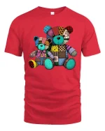 Colorful Patchwork Teddy Bear T Shirt Cute Vintage Toy Tee - red t-shirt on white background