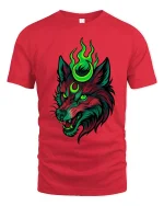 Neon Mystic Wolf Head T Shirt Dark Fantasy Graphic Tee - red t-shirt on white background