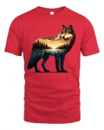 Majestic Wolf Sunset Landscape T Shirt Nature Art Tee - red t-shirt on white background