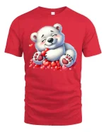 Cute Polar Bear Hugging Hearts T Shirt Adorable Love Tee - red t-shirt on white background