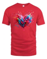 Colorful Paint Splash Heart T Shirt Vibrant Love Art Tee - red t-shirt on white background