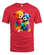 Rainbow Teddy Bears Hug T Shirt Cute Colorful Plush Tee - red t-shirt on white background