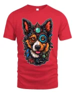 Steampunk Border Collie Dog T Shirt Cool Mechanical Art Tee - red t-shirt on white background