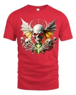 Gothic Skull With Wings T Shirt Dark Fantasy Graphic Tee - red t-shirt on white background