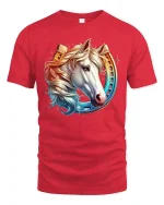 Majestic Horse With Horseshoe T Shirt Elegant Western Art Tee - red t-shirt on white background