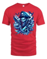 Undead Pirate Skull Captain T Shirt Dark Fantasy Graphic Tee - red t-shirt on white background