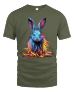 Colorful Neon Bunny T Shirt Vibrant Fantasy Rabbit Tee - military green t-shirt on white background