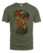 Dark Fantasy Skull Hand T Shirt Gothic Steampunk Art Tee - military green t-shirt on white background