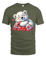 Cute Polar Bear Hugging Hearts T Shirt Adorable Love Tee - military green t-shirt on white background