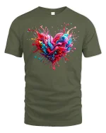 Colorful Paint Splash Heart T Shirt Vibrant Love Art Tee - military green t-shirt on white background