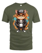 Cool Leo Cat Graphic T Shirt Hip Hop Street Style Tee - military green t-shirt on white background