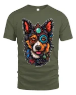 Steampunk Border Collie Dog T Shirt Cool Mechanical Art Tee - military green t-shirt on white background
