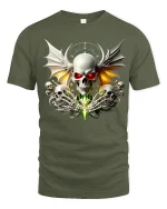 Gothic Skull With Wings T Shirt Dark Fantasy Graphic Tee - military green t-shirt on white background
