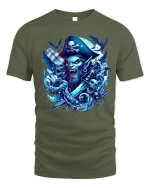 Undead Pirate Skull Captain T Shirt Dark Fantasy Graphic Tee - military green t-shirt on white background