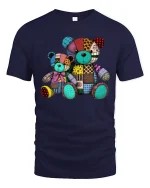 Colorful Patchwork Teddy Bear T Shirt Cute Vintage Toy Tee - navy t-shirt on white background