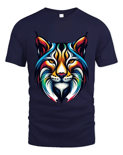 Colorful Abstract Wolf Face T Shirt Modern Art Graphic Tee - navy t-shirt on white background