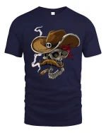Cowboy Skull With Cigar T Shirt Wild West Graphic Tee - navy t-shirt on white background