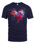 Colorful Paint Splash Heart T Shirt Vibrant Love Art Tee - navy t-shirt on white background