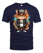 Cool Leo Cat Graphic T Shirt Hip Hop Street Style Tee - navy t-shirt on white background