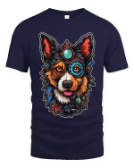 Steampunk Border Collie Dog T Shirt Cool Mechanical Art Tee - navy t-shirt on white background