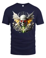 Gothic Skull With Wings T Shirt Dark Fantasy Graphic Tee - navy t-shirt on white background