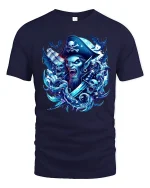 Undead Pirate Skull Captain T Shirt Dark Fantasy Graphic Tee - navy t-shirt on white background