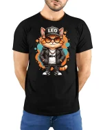 Cool Leo Cat Graphic T Shirt Hip Hop Street Style Tee - model wearing black tee with hands behind back