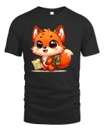 Cute Explorer Fox Graphic T-Shirt Kawaii Adventure Tee - black t-shirt on white background