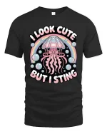 Cute Jellyfish Graphic T-Shirt Funny Ocean Rainbow Tee - black t-shirt on white background